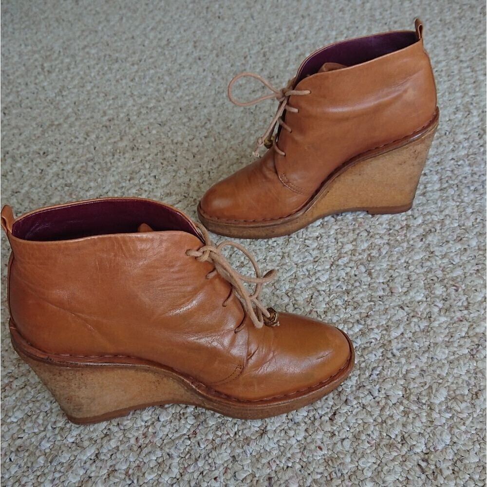 MARC BY MARC JACOBS Brown Tan Calf Leather Wedge oxford ankle Boots size 6 - Picture 3 of 16